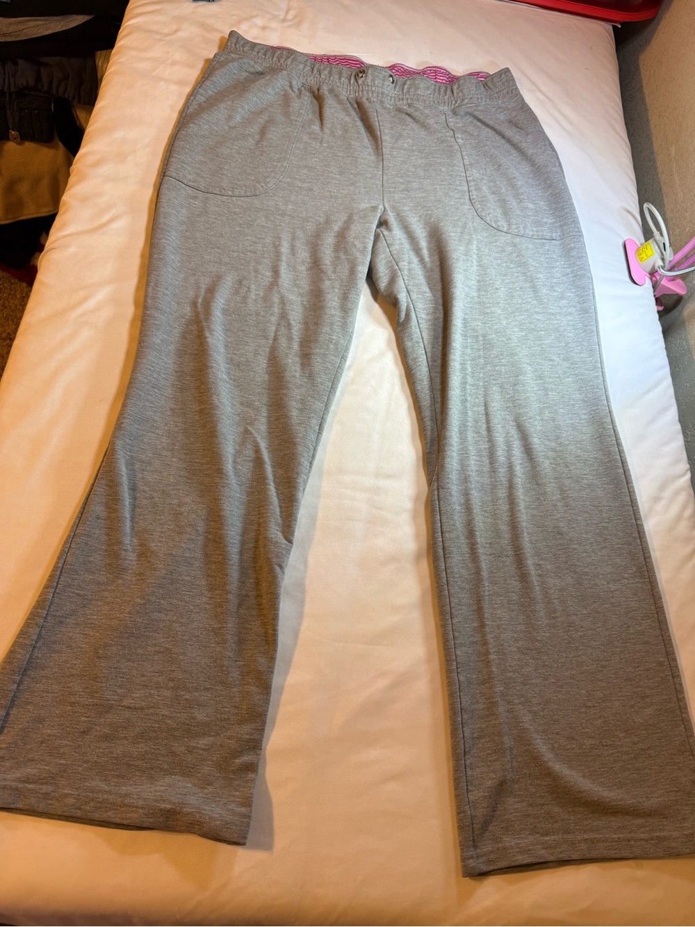 New York Laundry Gray Wide-Leg Track Pants with Pink Waist Trim